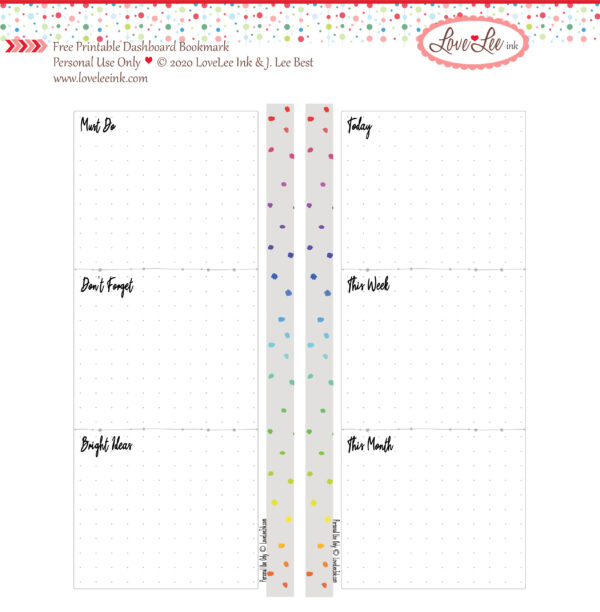 Dashboard/Bookmark Printable Freebie LoveLee Ink