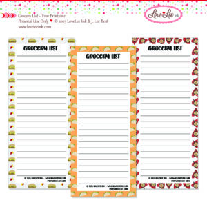 Grocery List Free Printable ~ Personal Use Only