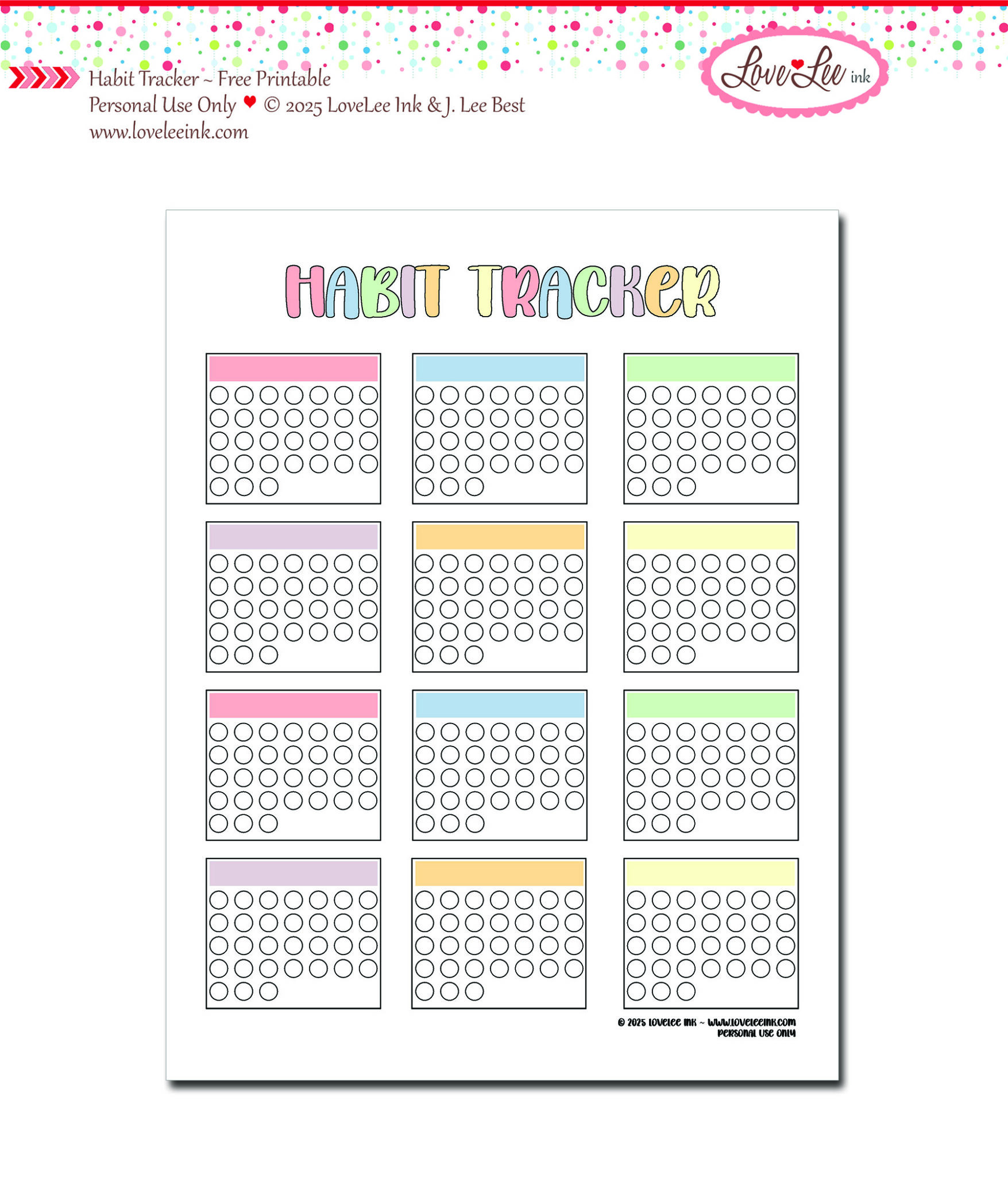 Habit Tracker Free Printable ~ LoveLee Ink