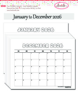 2026 Monthly Calendar Free Printable ~ Personal Use Only